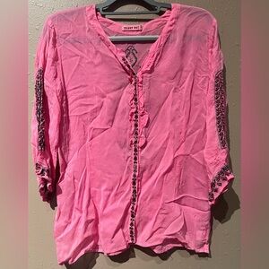 Johnny Was Pink Embroidered Geometric Tunic